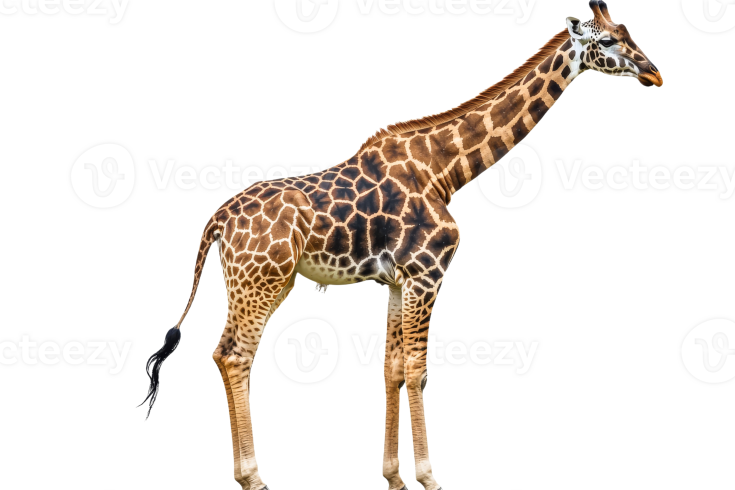 Elegant giraffe stands tall, showcasing its unique pattern , cut out transparent png