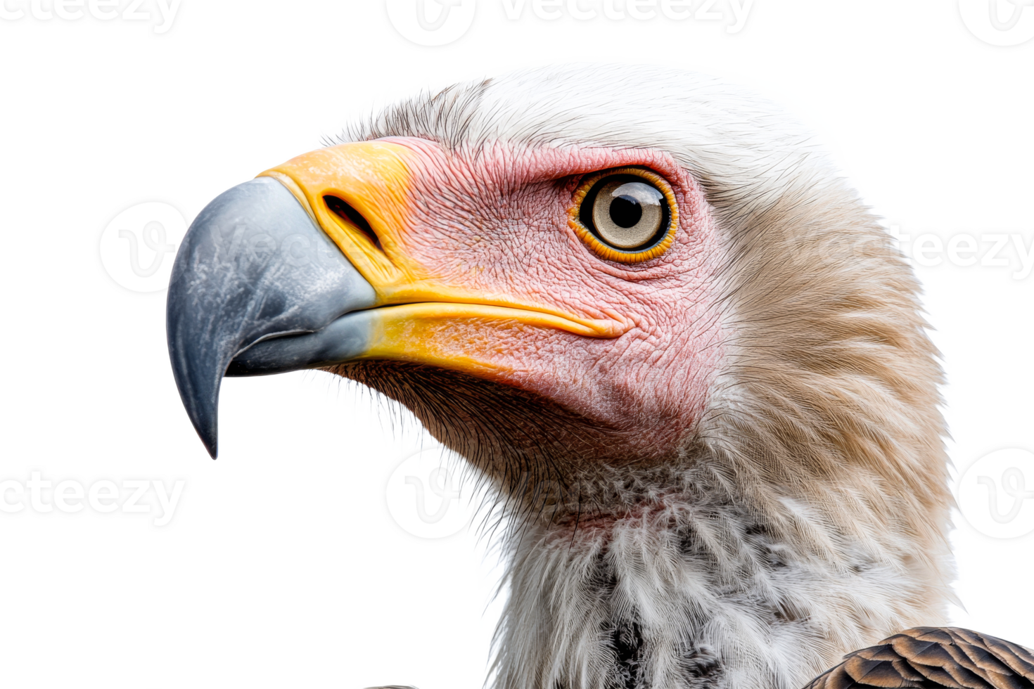 Majestic Griffin Vulture portrait, detailed avian headshot, cut out transparent png