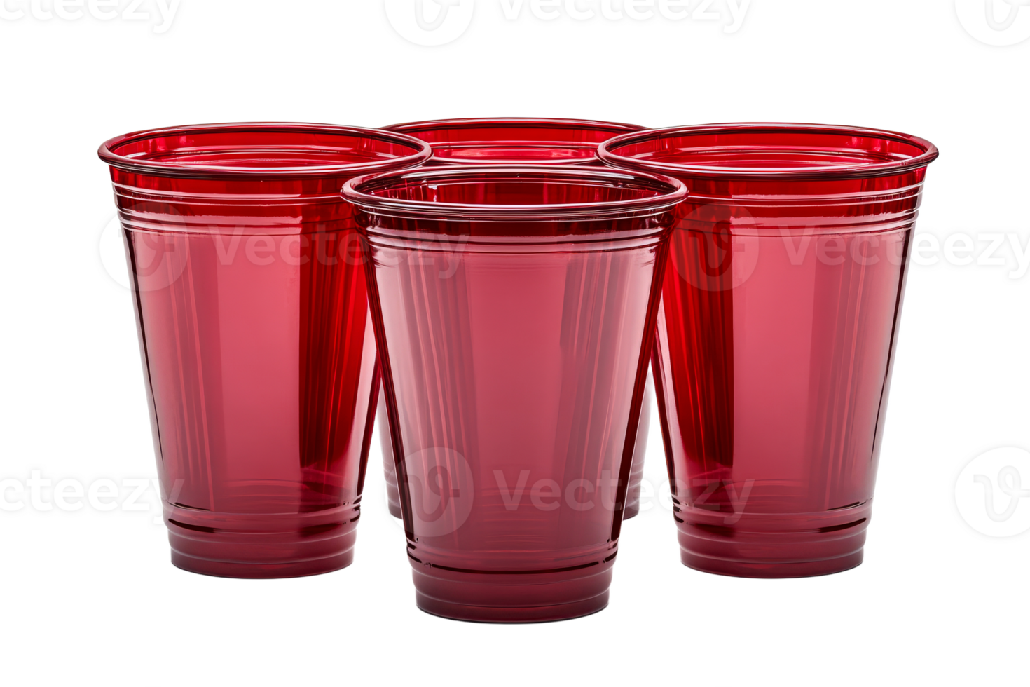 Close-Up of Transparent Red Plastic Party Cups on Black, cut out transparent png
