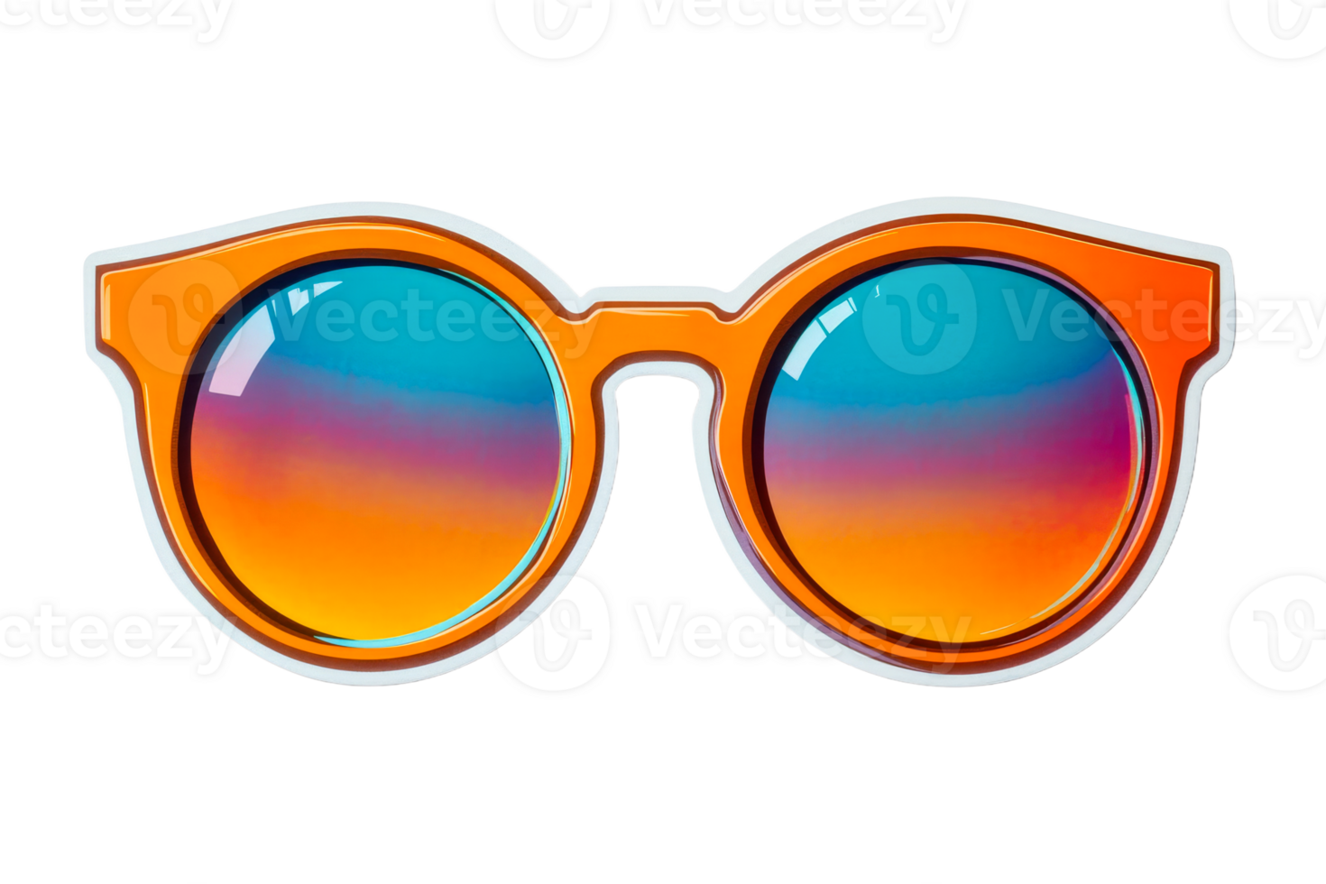 Sunglasses with orange frame and colorful lenses, cut out transparent png