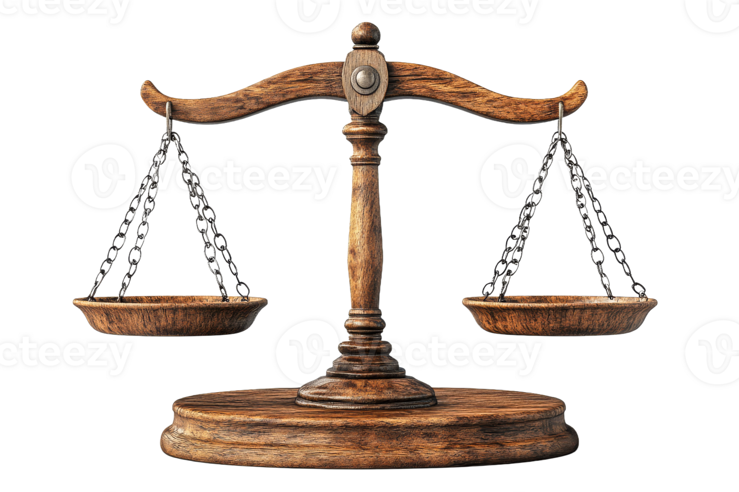 Justice symbol with empty scales isolated on black background, cut out transparent png