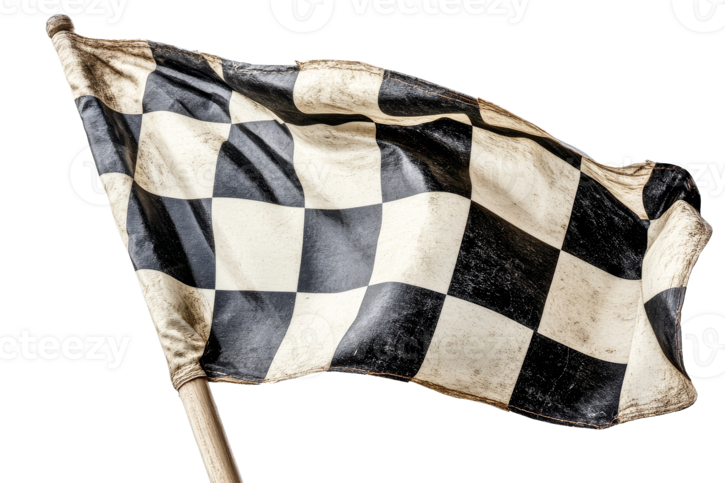 Racing flag is waving on a black background, cut out transparent png
