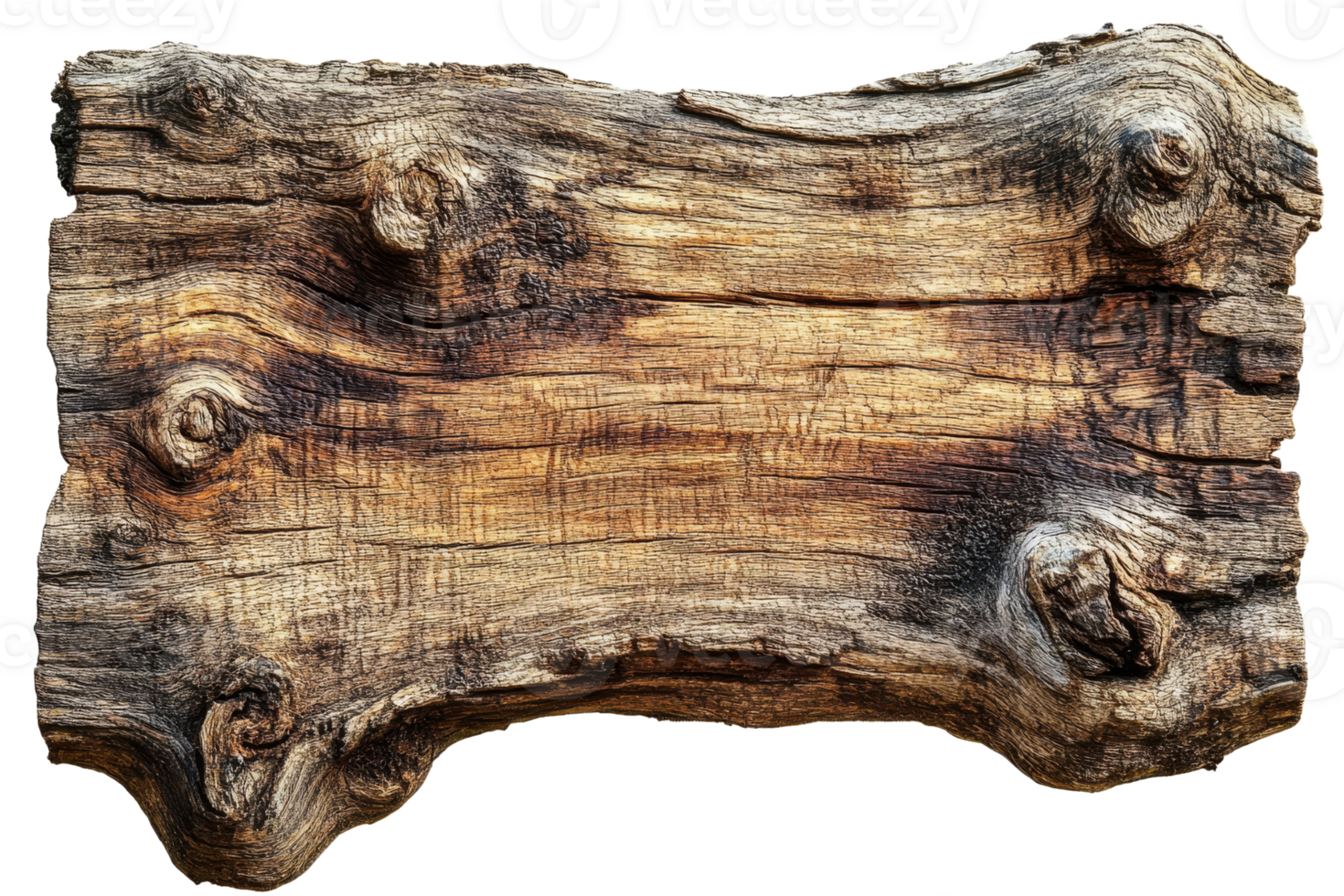 Aged weathered wood texture with knots, isolated, cut out transparent png