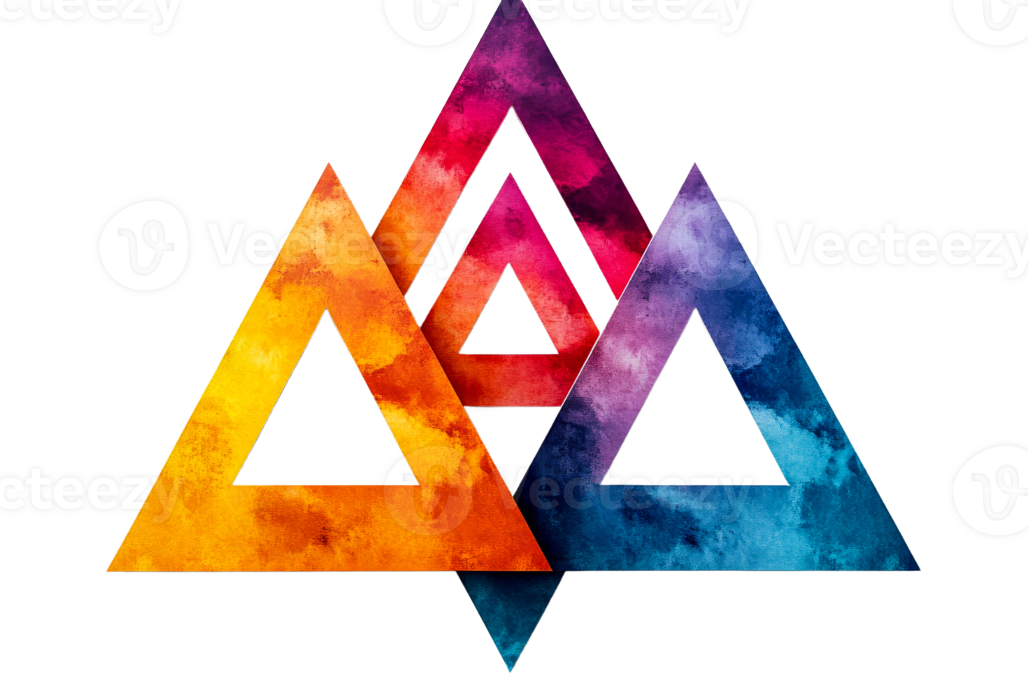 Colorful abstract geometric triangles composition, cut out transparent png