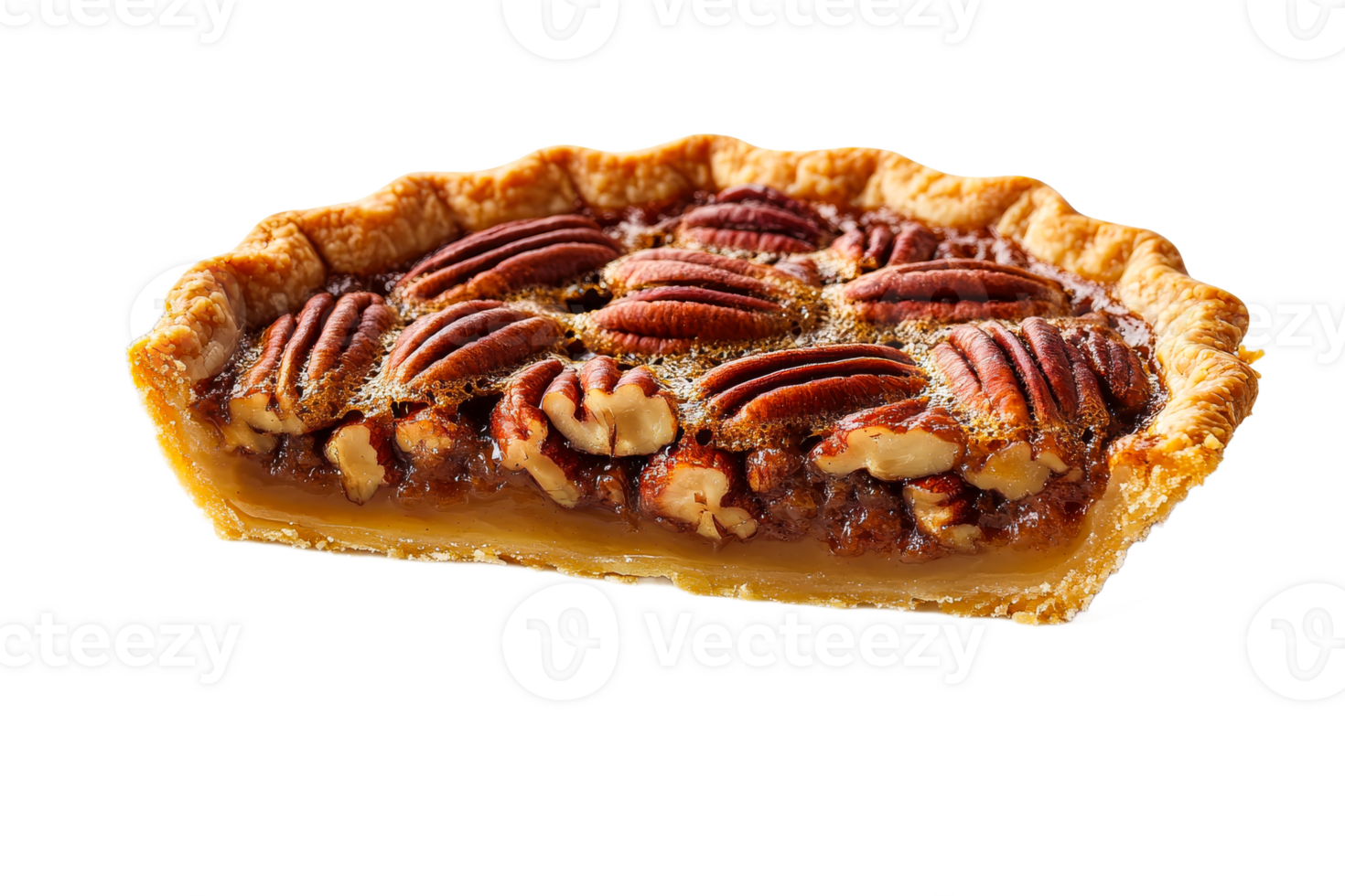 Pecan pie slice close-up, appetizing dessert photography, cut out transparent png