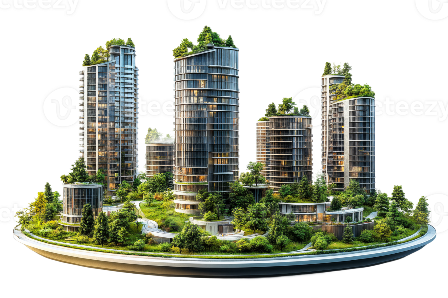 Eco-Friendly Skyscraper Community with Green Spaces, cut out transparent png