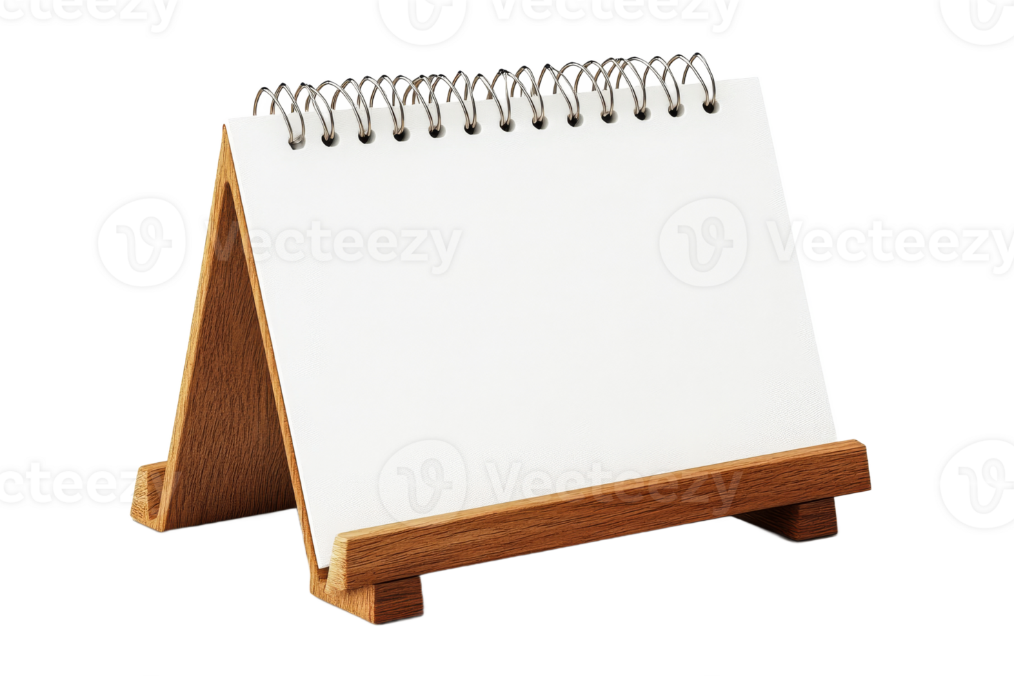 Empty wooden frame with spiral binder notepad, cut out transparent png