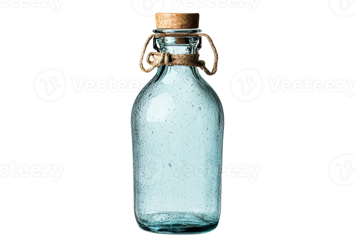 Old bottle with cork closure, vintage container, handmade glass, cut out transparent png