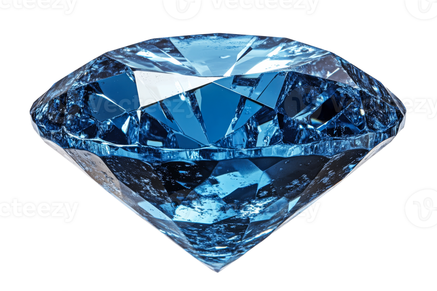 Sparkling blue diamond, gemstone with facets and inclusions, cut out transparent png