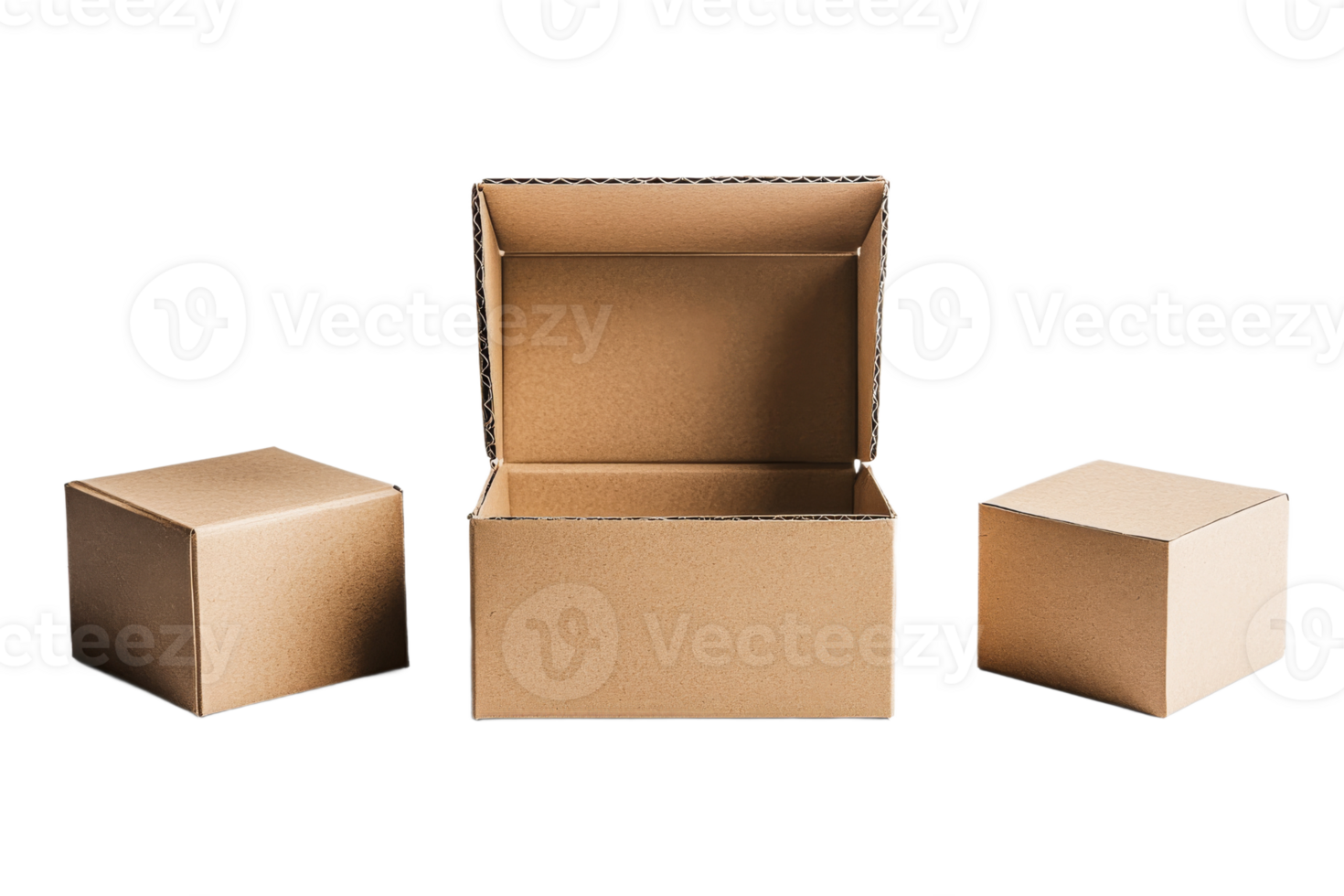 Cardboard boxes of varying sizes and shapes, cut out transparent png