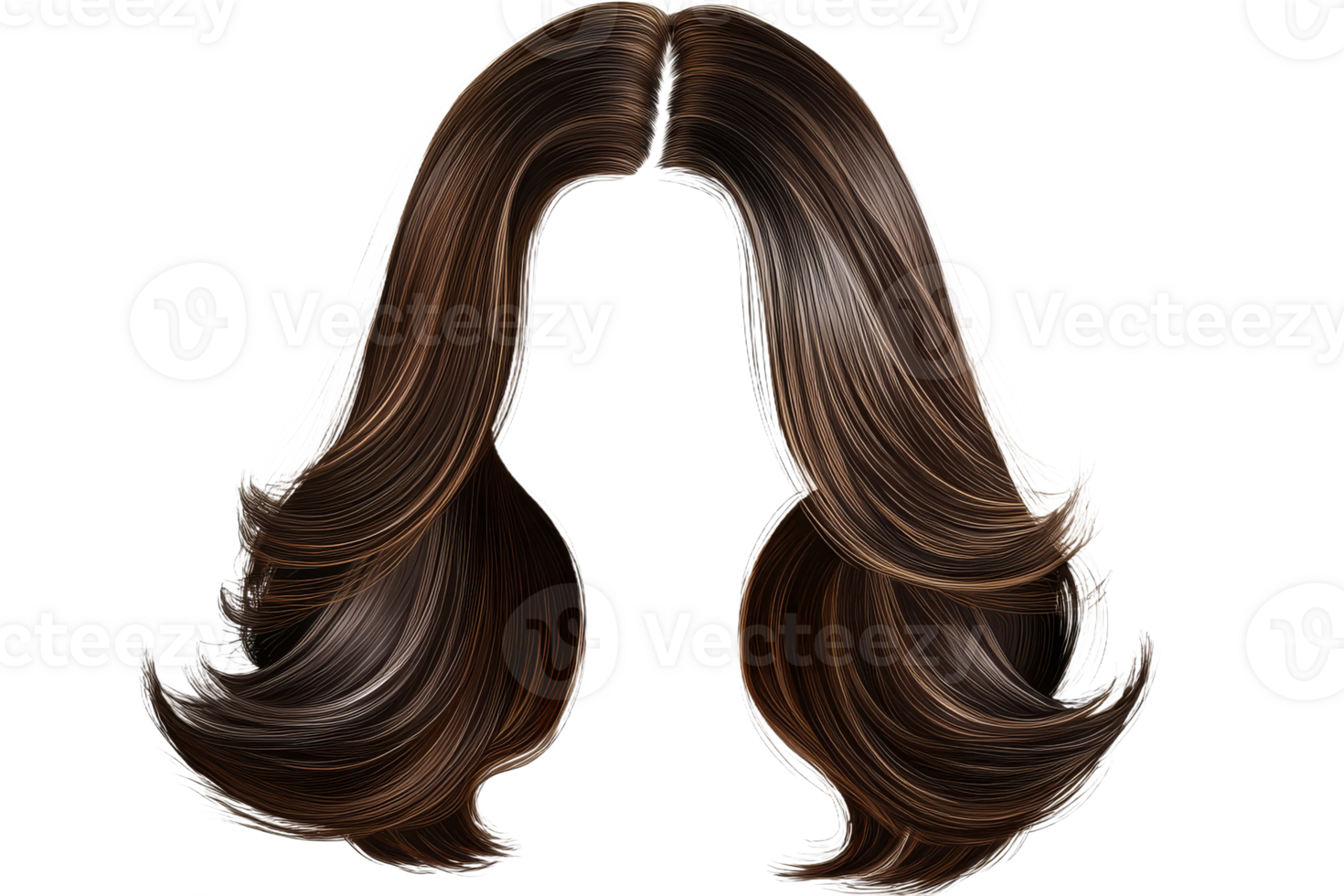 Voluminous brunette hair with highlights, elegant style, cut out transparent png