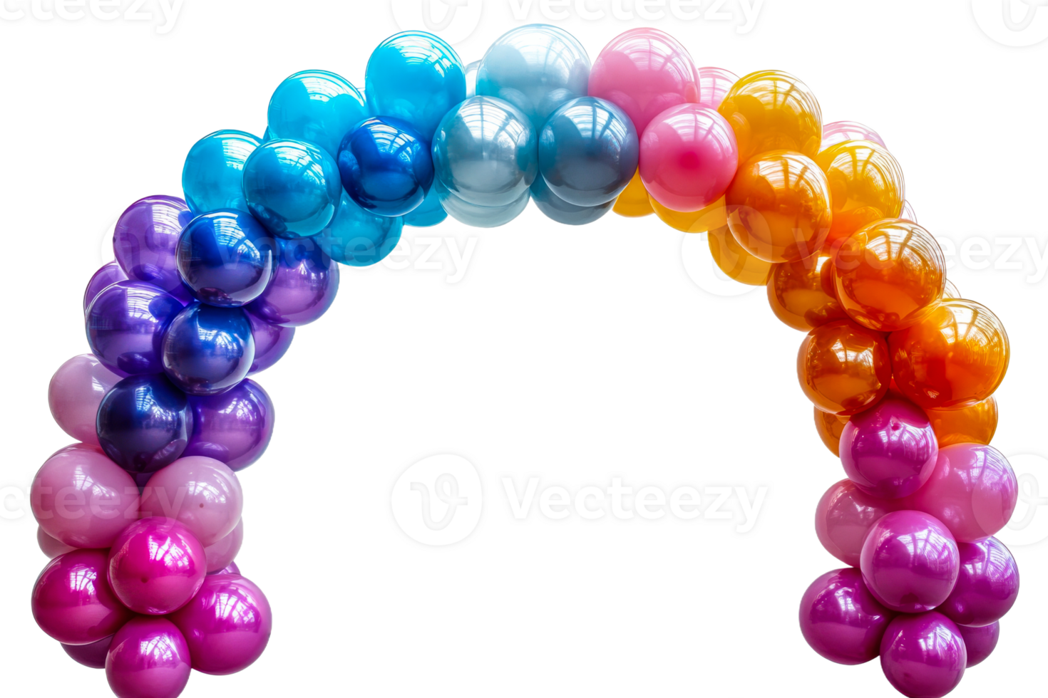Arch decoration made of multicolored shiny balloons, cut out transparent png