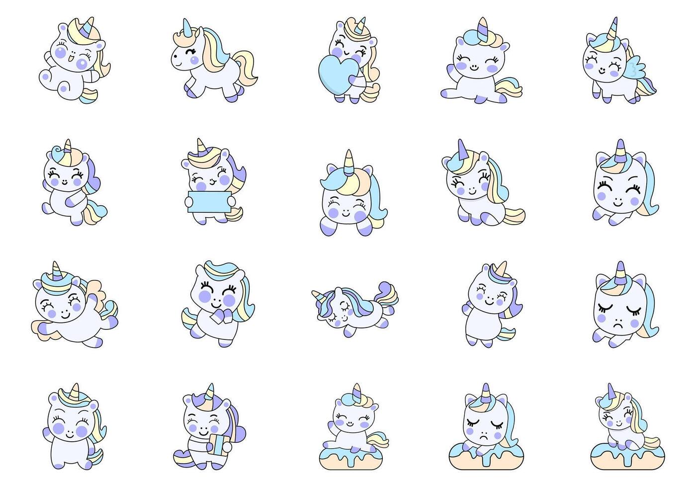 Cute Cartoon Unicorn Element Set vector