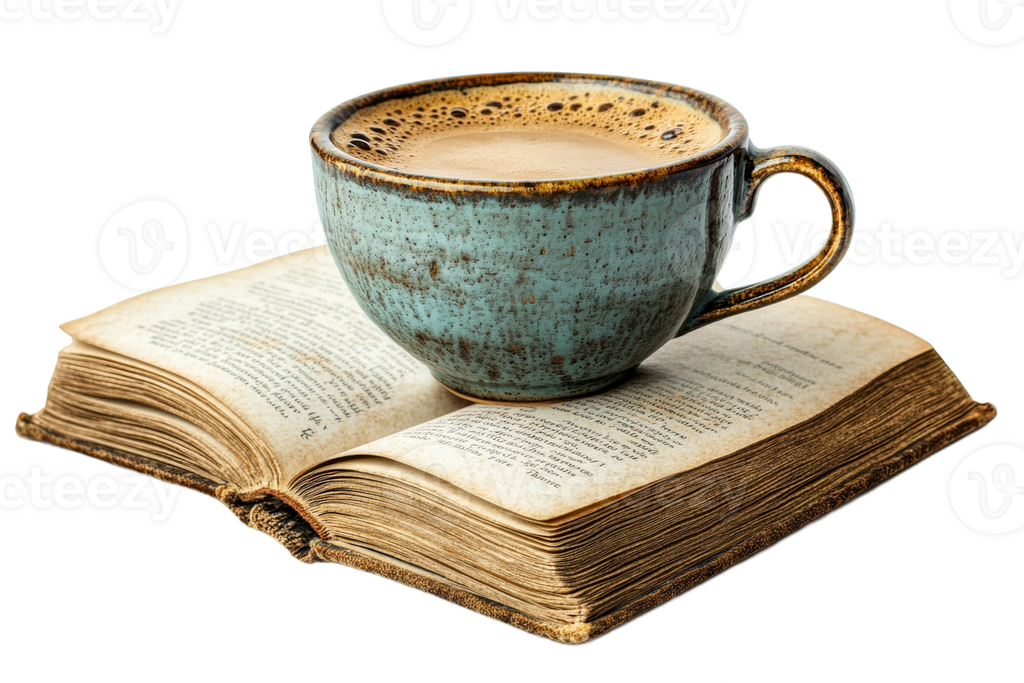 Cup of coffee on book page, cutout transparent png
