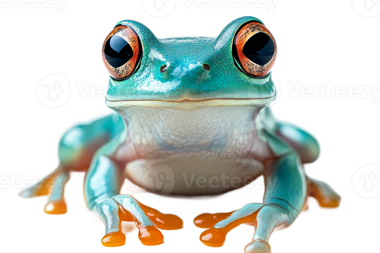 Red-eyed tree frog with vibrant colors on black background, cut out transparent png