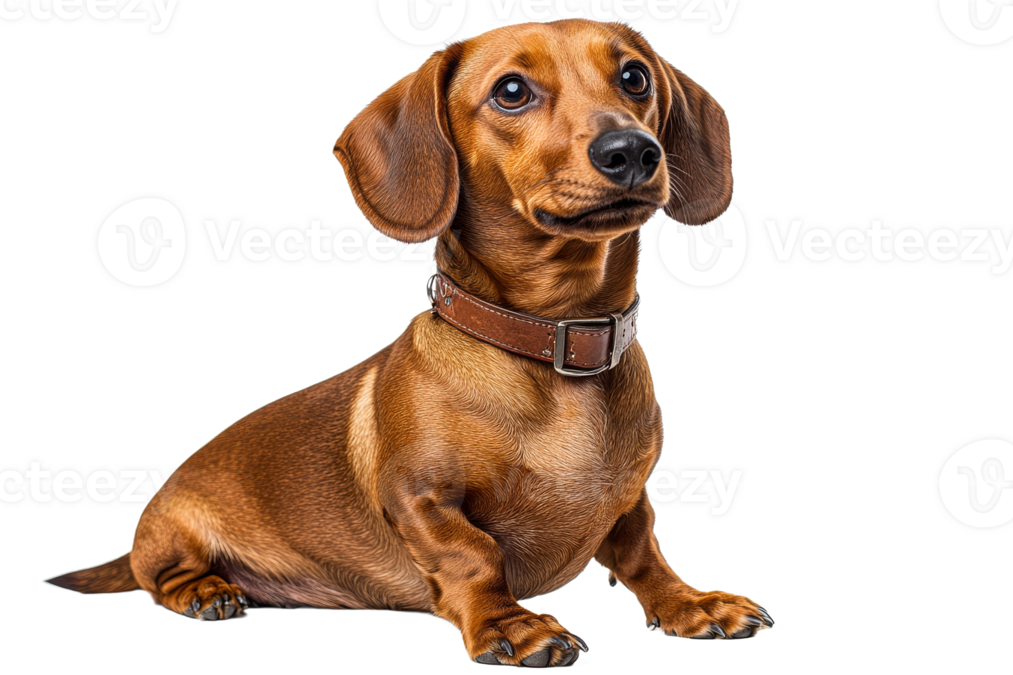 Alert Dachshund puppy sitting with attentive expression, cut out transparent png