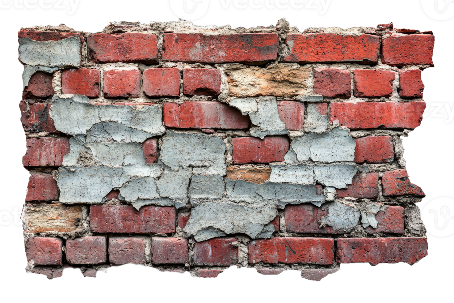 Weathered Red Brick Wall with Peeling Paint Texture, cut out transparent png