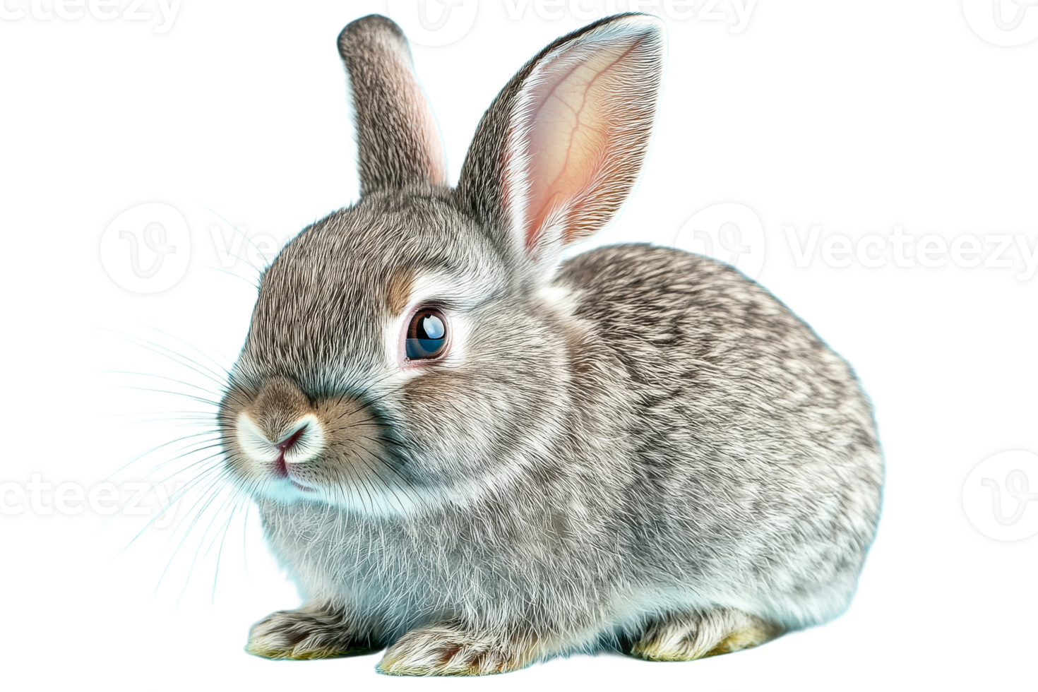 Adorable gray rabbit with long ears, cute, fluffy, cut out transparent png