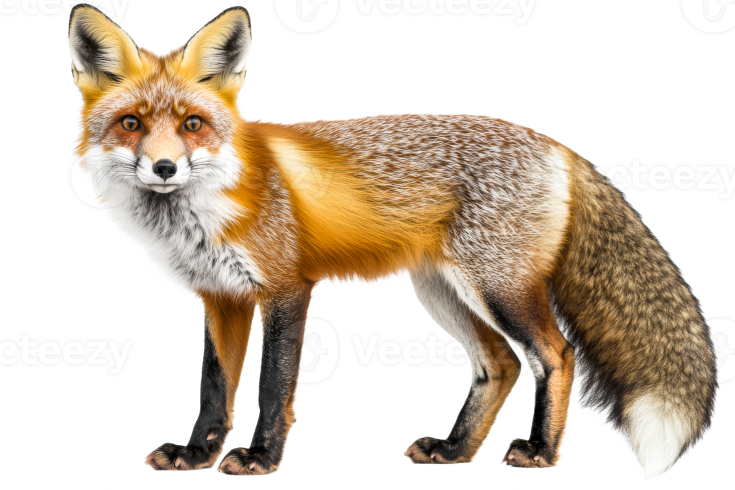 Red fox standing, looking forward, cut out transparent png