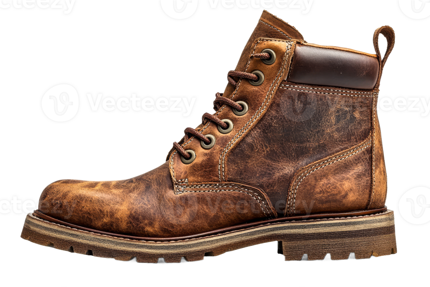 Vintage Leather Work Boot with Laces and Heel Loop, Cut Out Transparent png