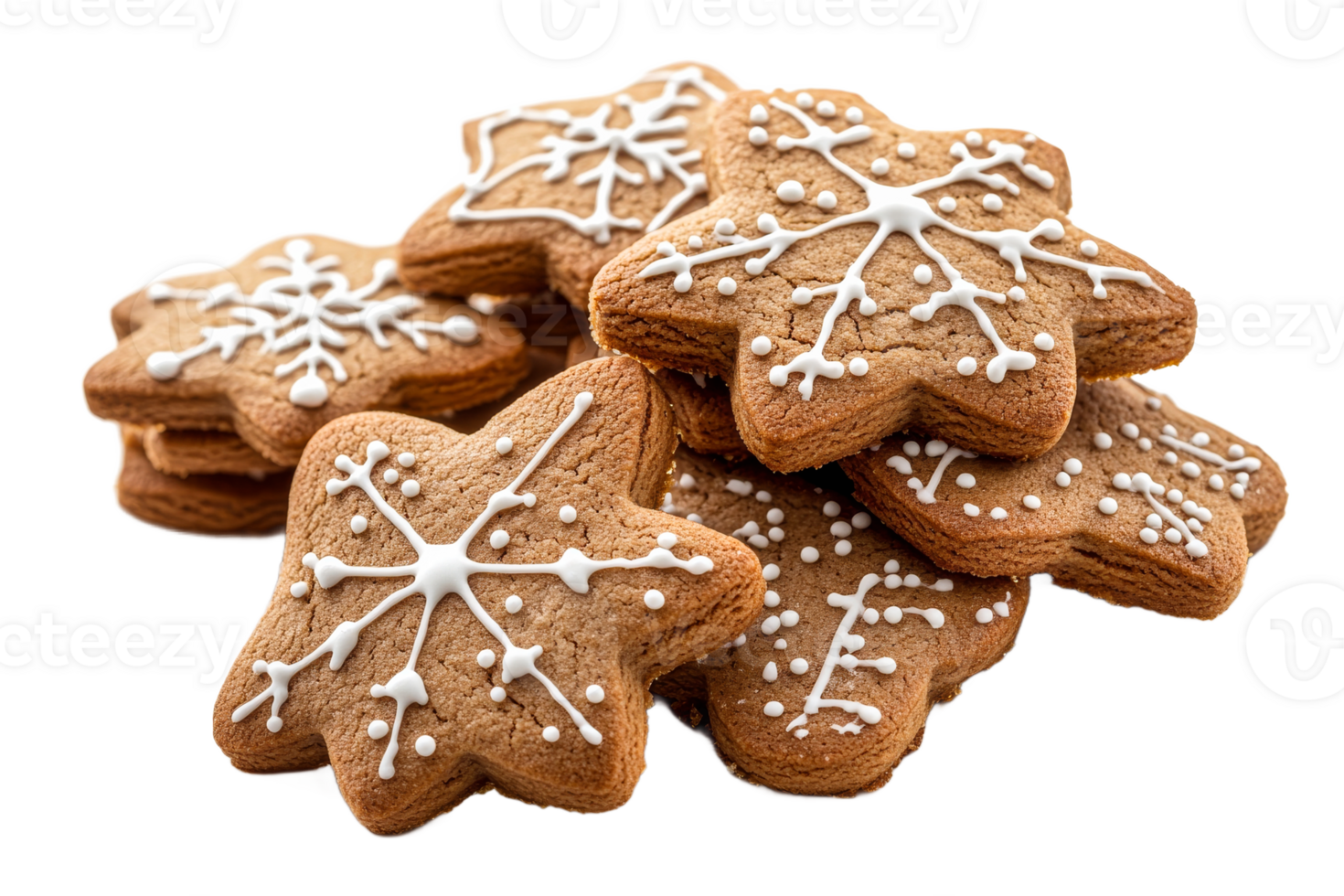 Festive Gingerbread Cookies with Snowflake Icing, cut out transparent png
