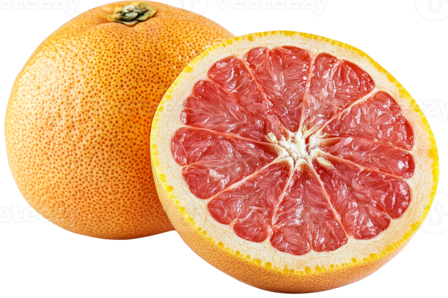 Fresh pink grapefruit, whole and halved, citrus fruit, cut out transparent png