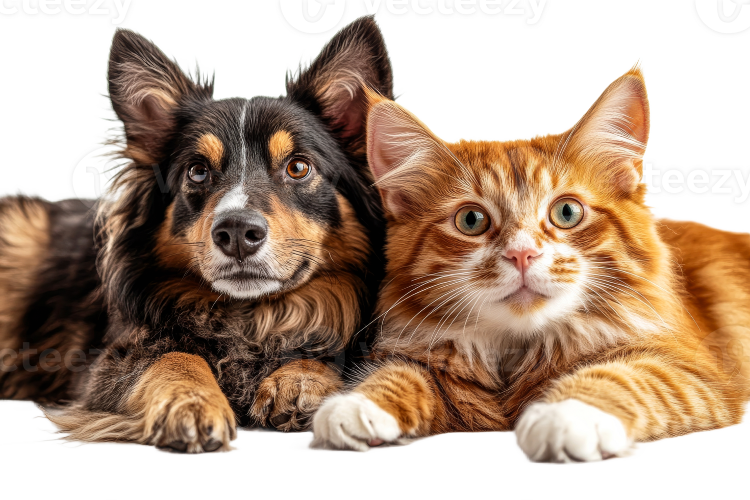Dog and Cat Posing Together, Isolated, Pet Companionship, Friendliness, cut out transparent png