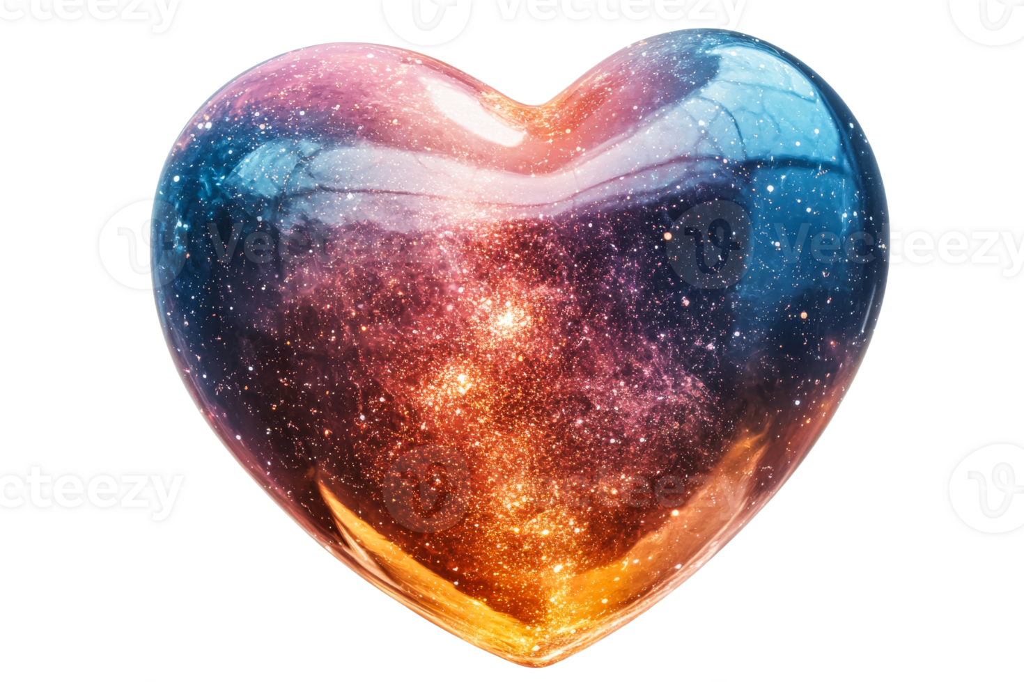 Shiny heart with cosmic texture in red and blue colors, cut out transparent png