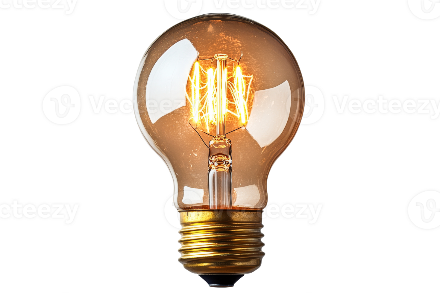 Vintage Edison Light Bulb, Glowing Filament Detail, cut out transparent png
