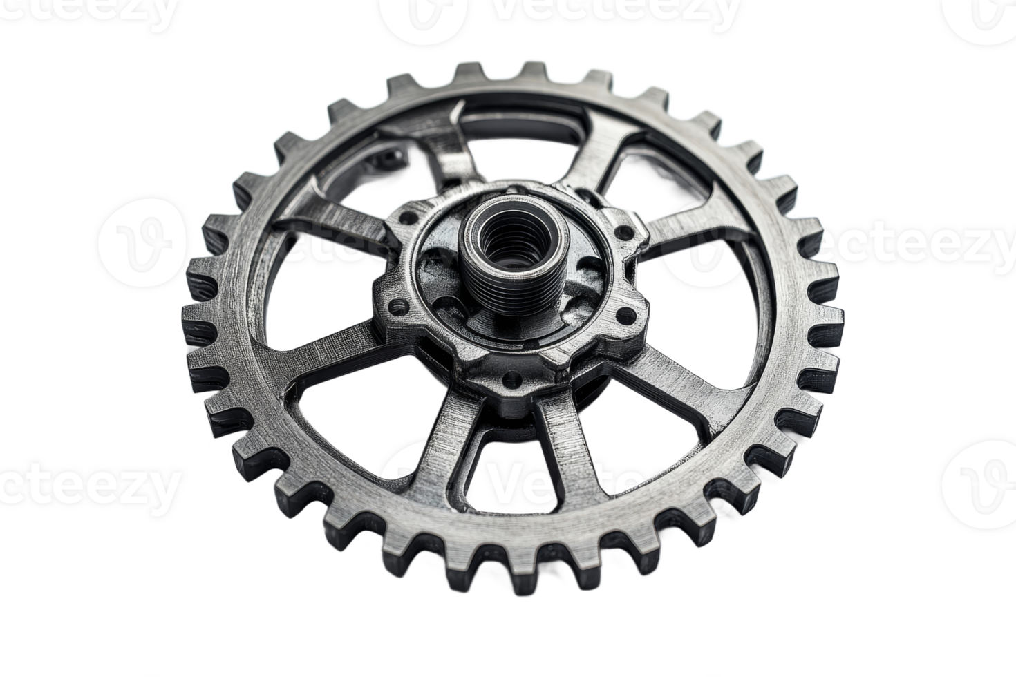 Metal gear component design isolated, mechanical cogwheel engineering, cut out transparent png