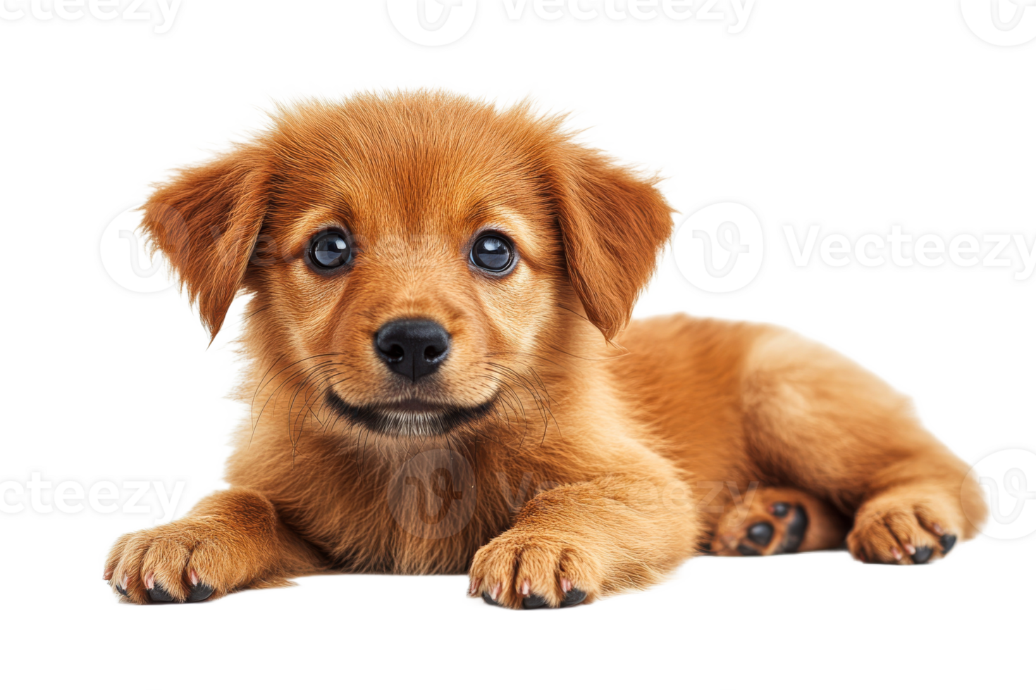 Cute puppy lying down and looking at the camera, cut out transparent png