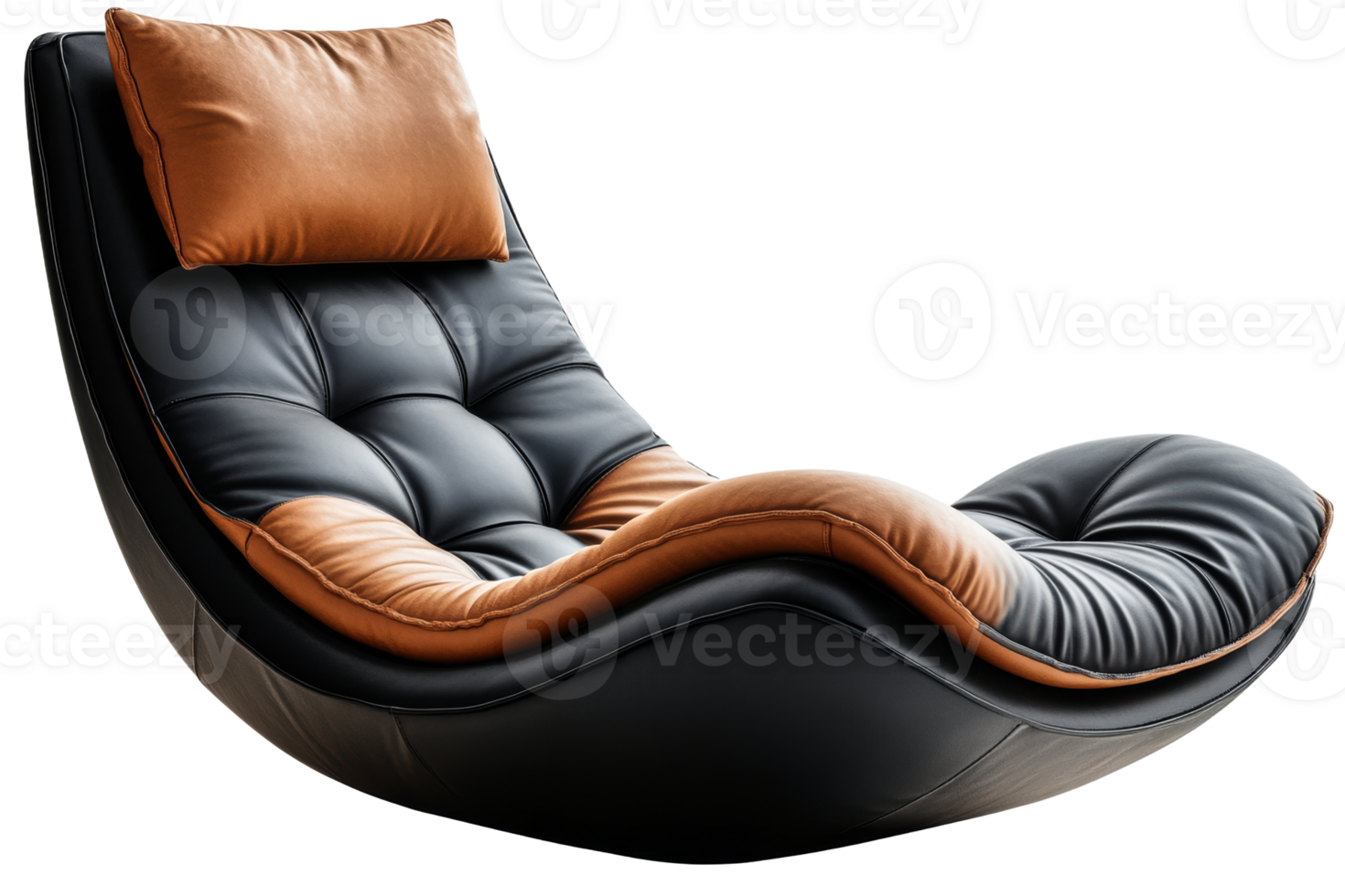 Modern black lounge chair with pillow, comfortable furniture, cut out transparent png
