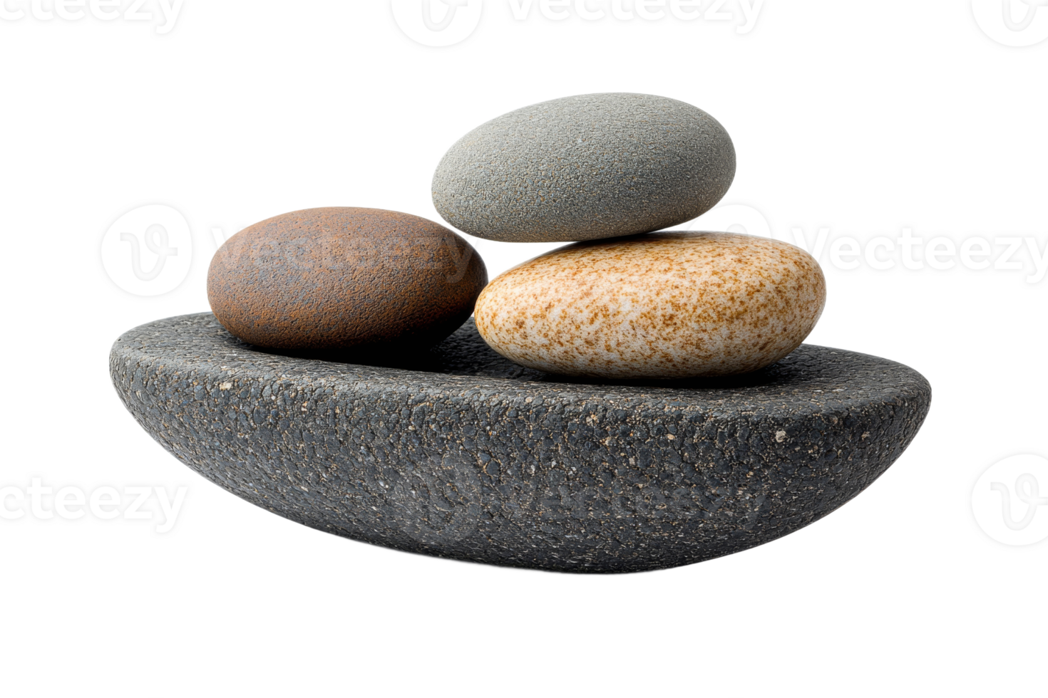 Three stones on a stand in a minimalist composition, cut out transparent png