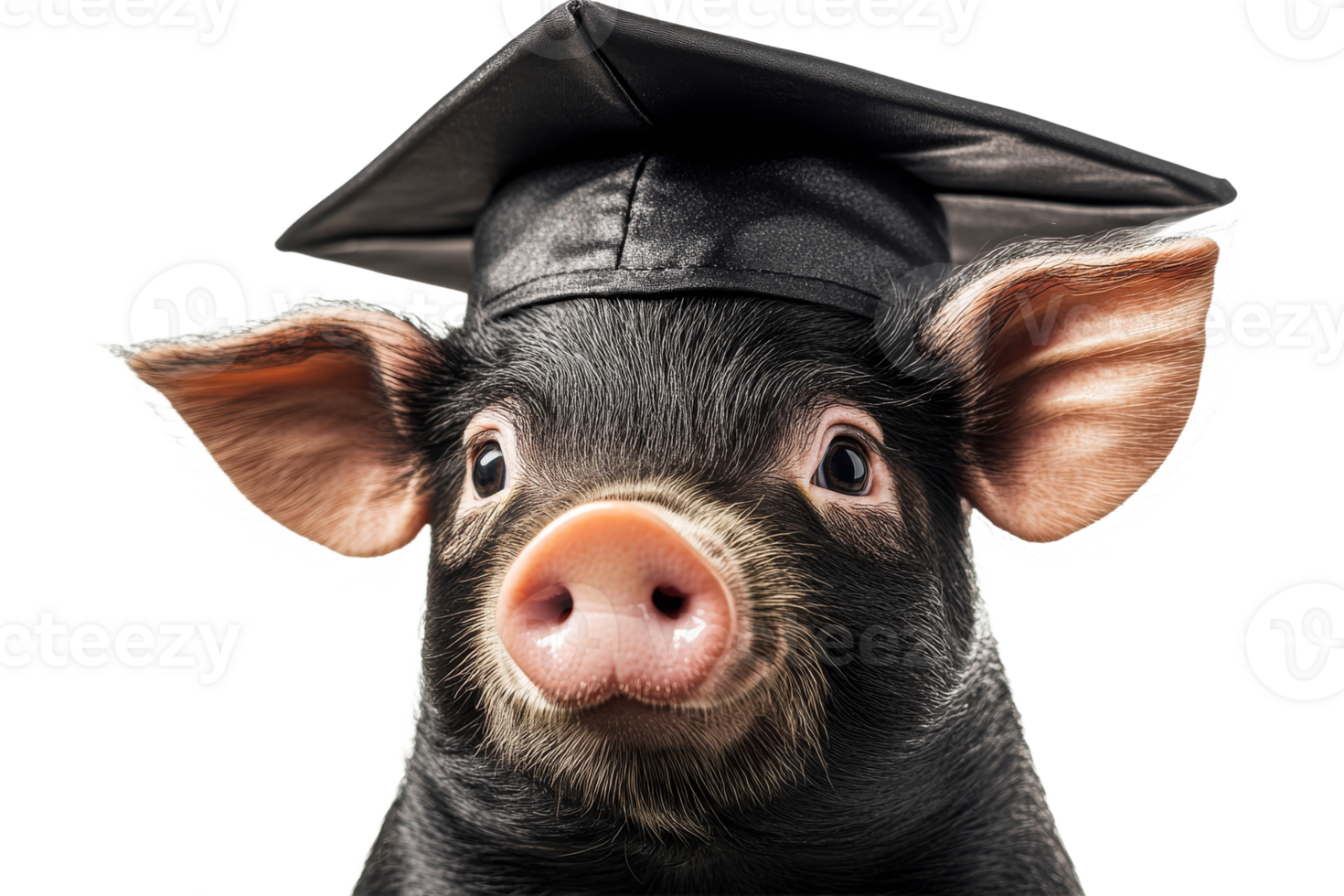 Piglet in Graduation Cap Portrait against Black, Cut Out Transparent png