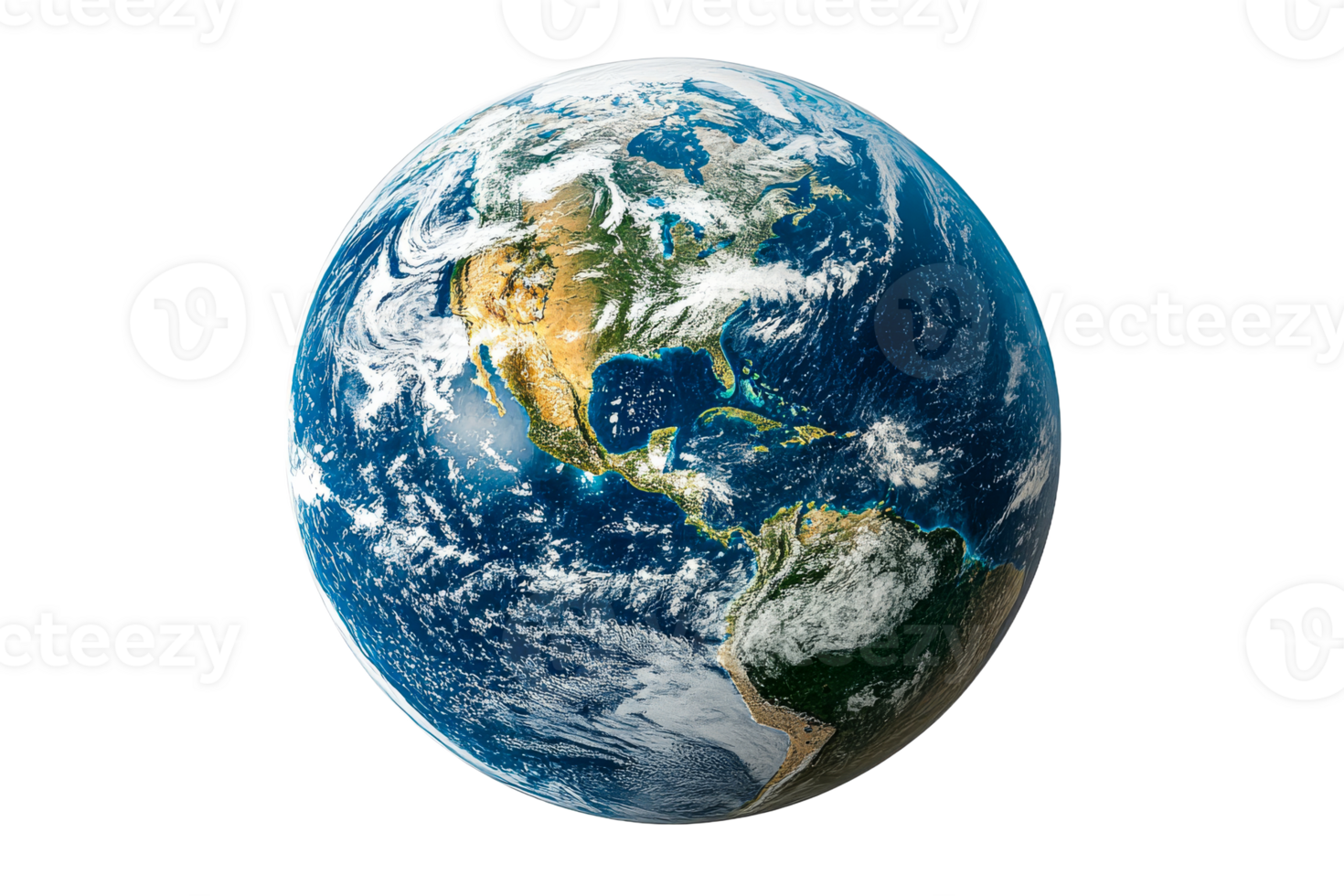 Earth from space, globe view of continents, oceans and clouds, cut out transparent png