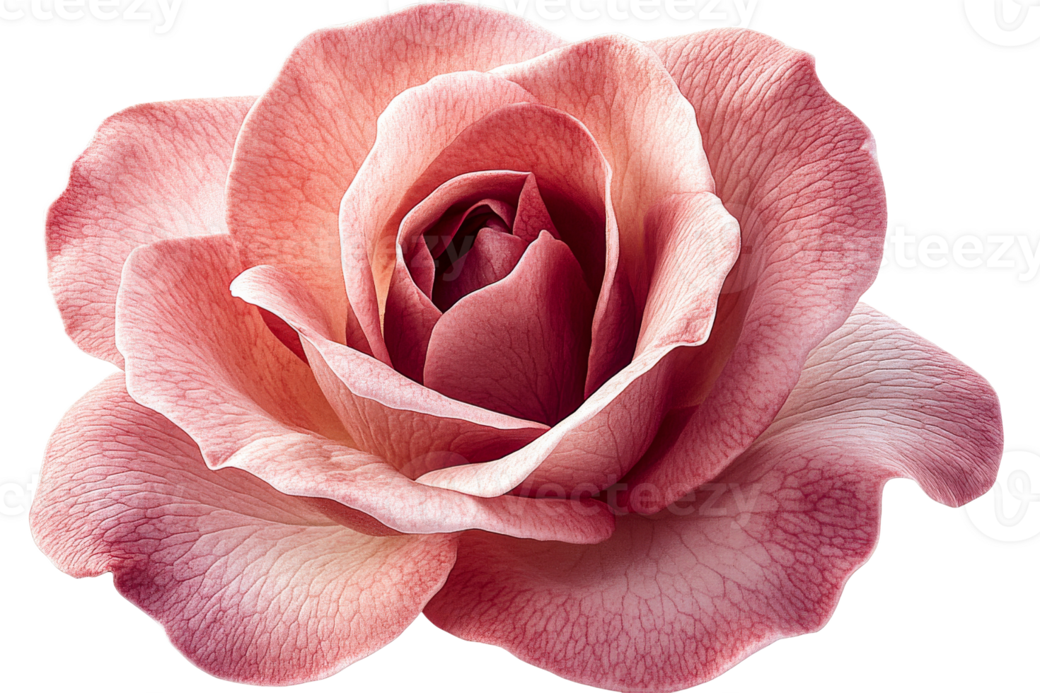 Detailed macro of elegant rose petals, isolated against black, cut out transparent png
