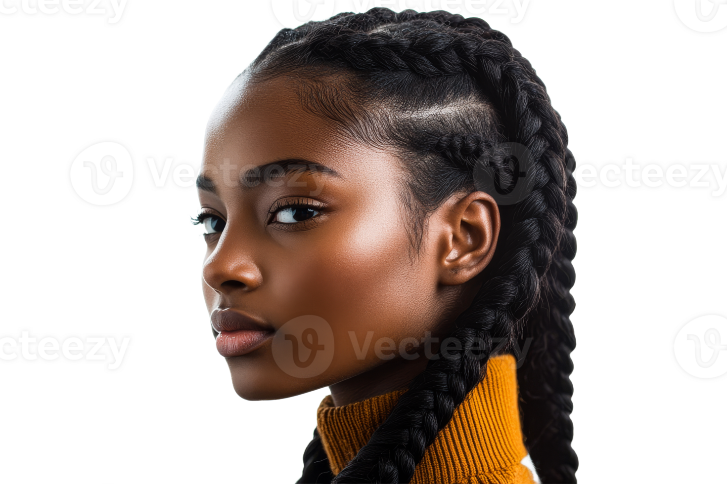 Elegant African-American woman with braided hairstyle, cut out transparent png