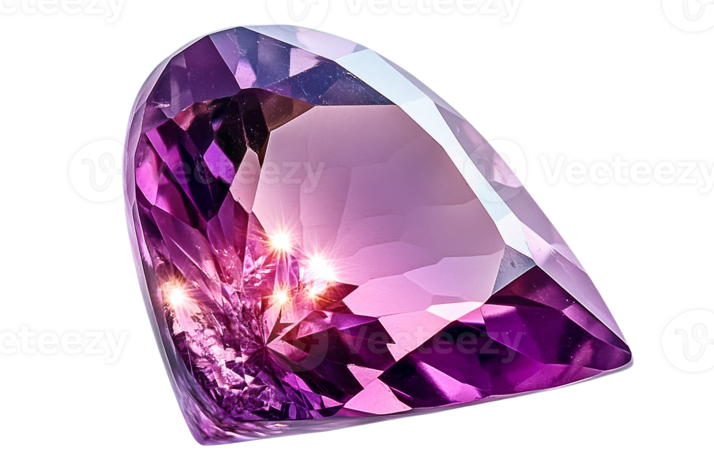 Shiny violet stone shape gemstone with light spots, cut out transparent png