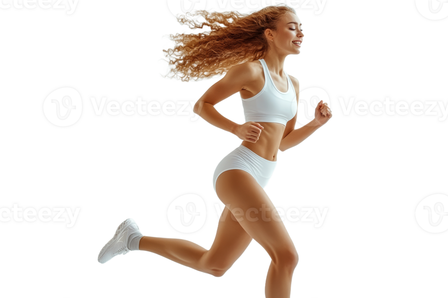 Sporty woman running for training, healthy lifestyle, cut out transparent png