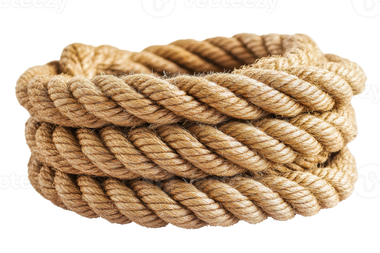 Rope bundle closeup with detail of plaiting texture, cut out transparent png
