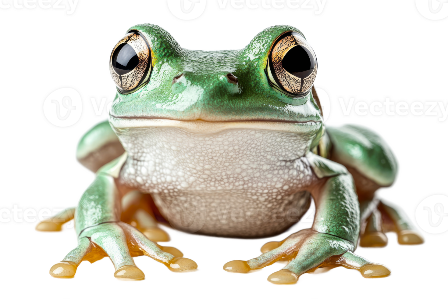 Cute green tree frog with big eyes, closeup studio shot, cut out transparent png