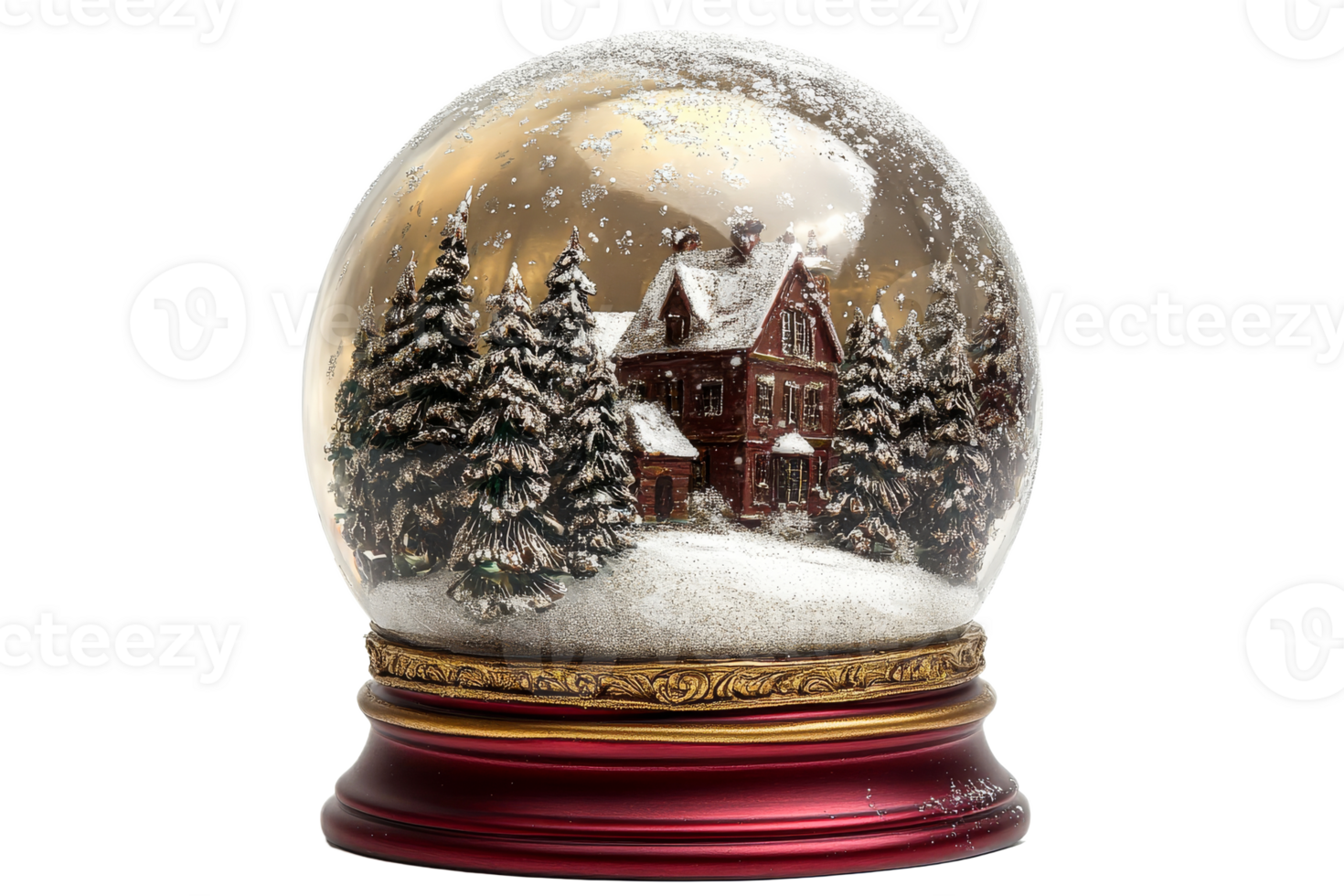 Winter Snow Globe Scene with House and Trees, cut out transparent png