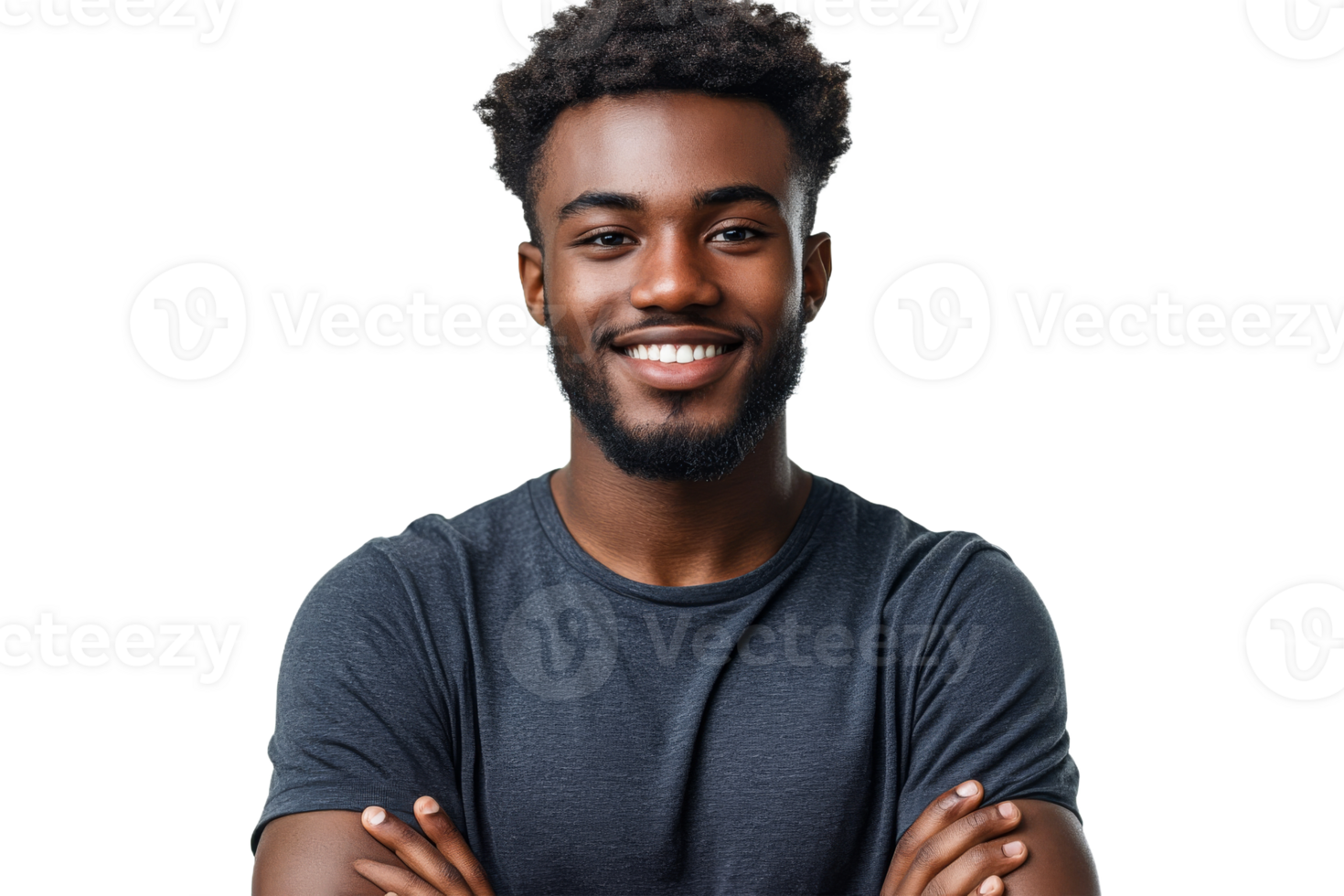 Portrait of smiling African man with arms crossed, cut out transparent png