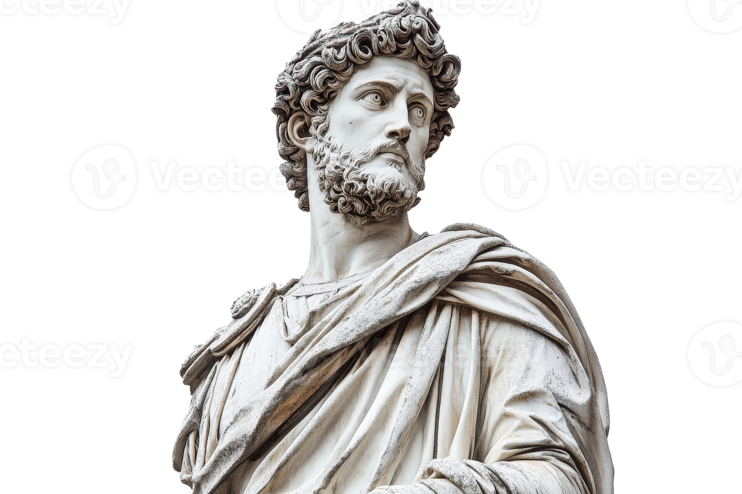 Ancient marble sculpture of dignified bearded male, cut out transparent png