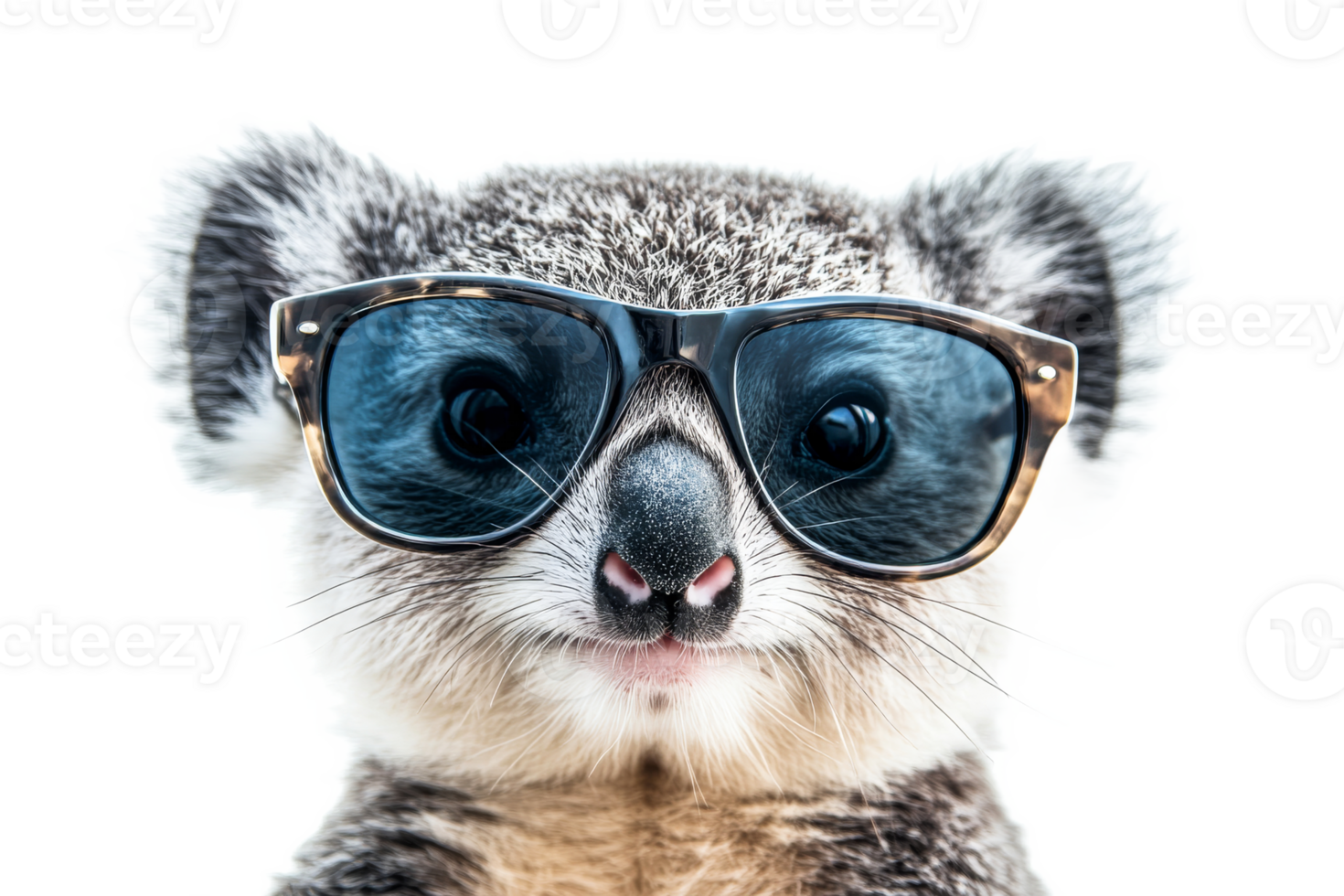 Adorable koala wearing sunglasses against black background, cut out transparent png