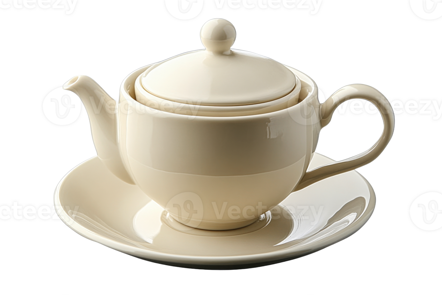 Classic ceramic teapot and saucer, isolated, studio shot, cut out transparent png