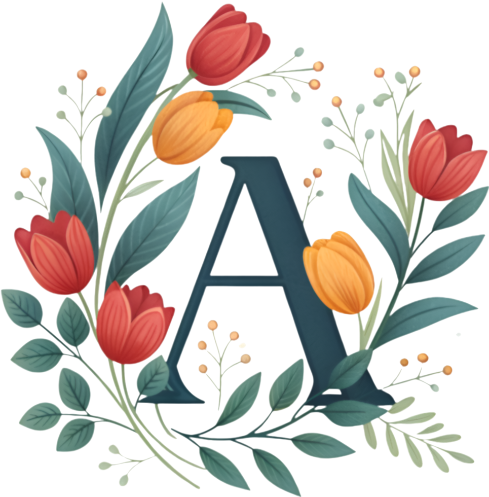 Elegant Letter A with Beautiful Floral Accents Clipart Design. . png