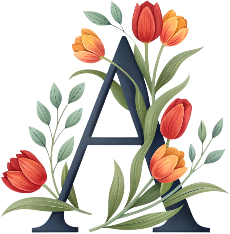 Stunning Floral Letter A Adorned with Blooming Flowers Clipart. . png