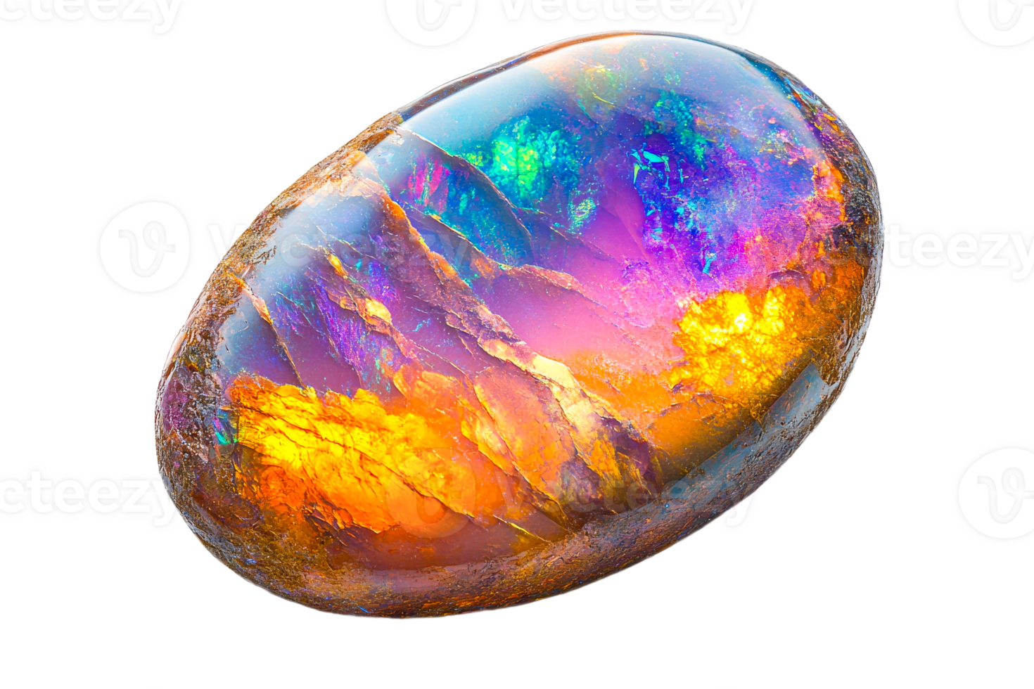 Colorful Opal Stone with Iridescent Layers, cut out transparent png