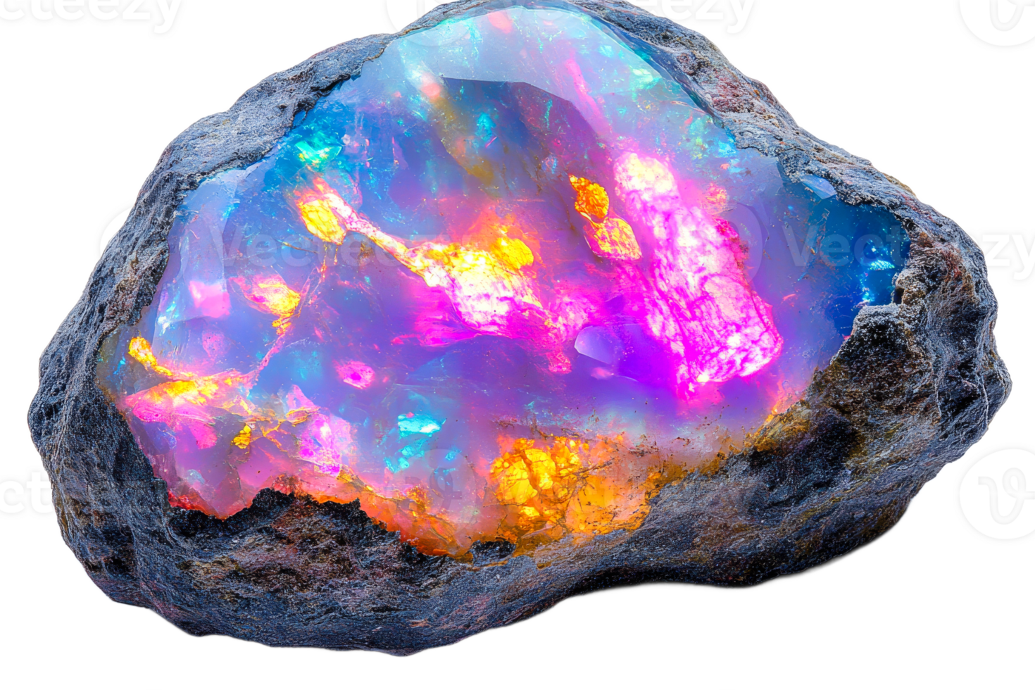 Iridescent Opal Stone with Matrix Shimmers with Rainbow, cut out transparent png